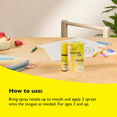 Usage illustration: two sprays on the tongue for ages 2 and up