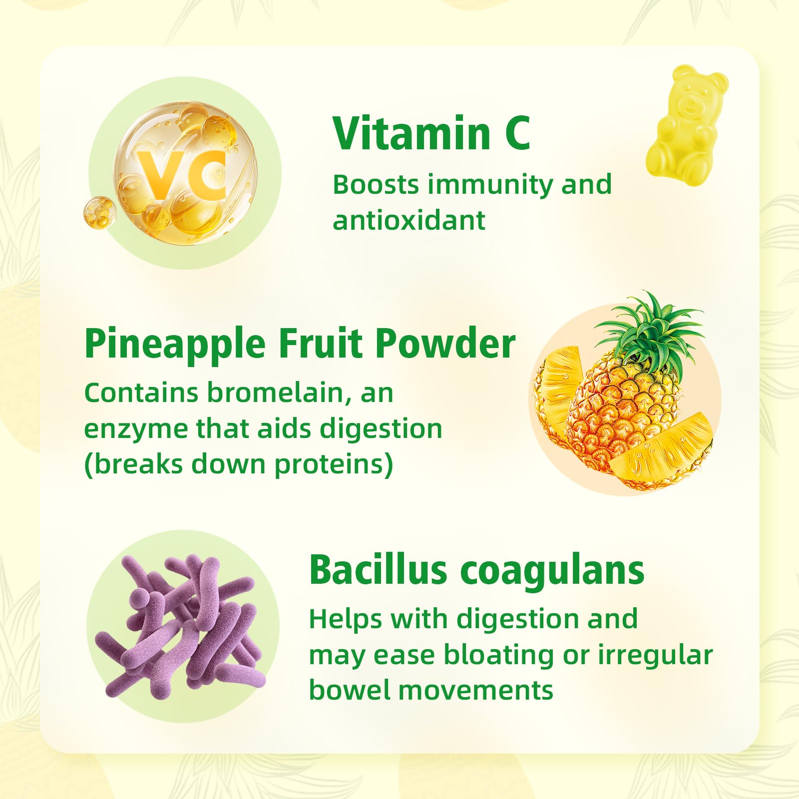 Probiotic Bacillus coagulans and vitamin C on bottle label