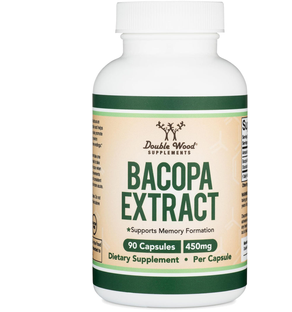 Front view of Bacopa Monnieri Capsules 450mg 90 count by Double Wood