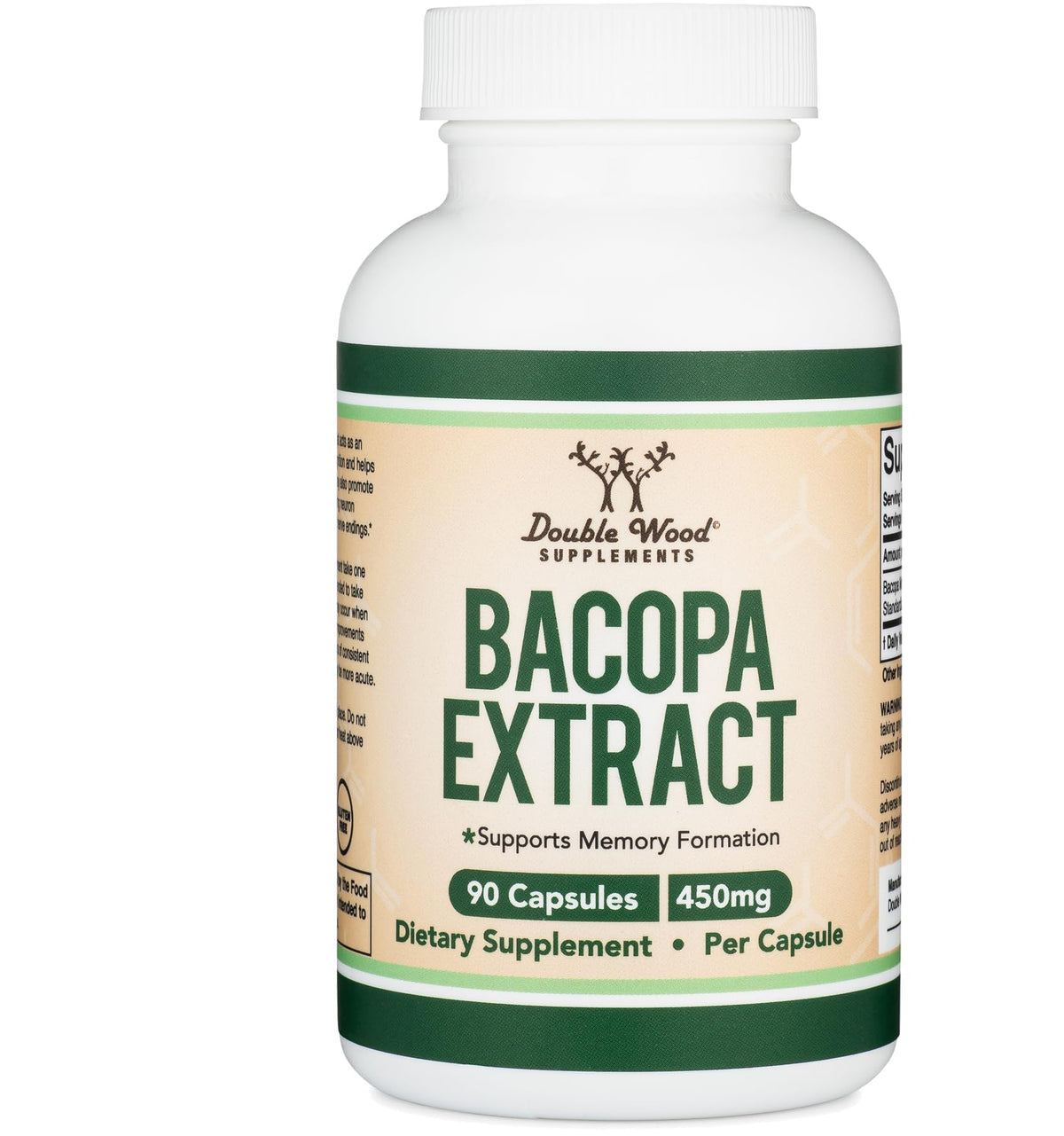 Front view of Bacopa Monnieri Capsules 450mg 90 count by Double Wood