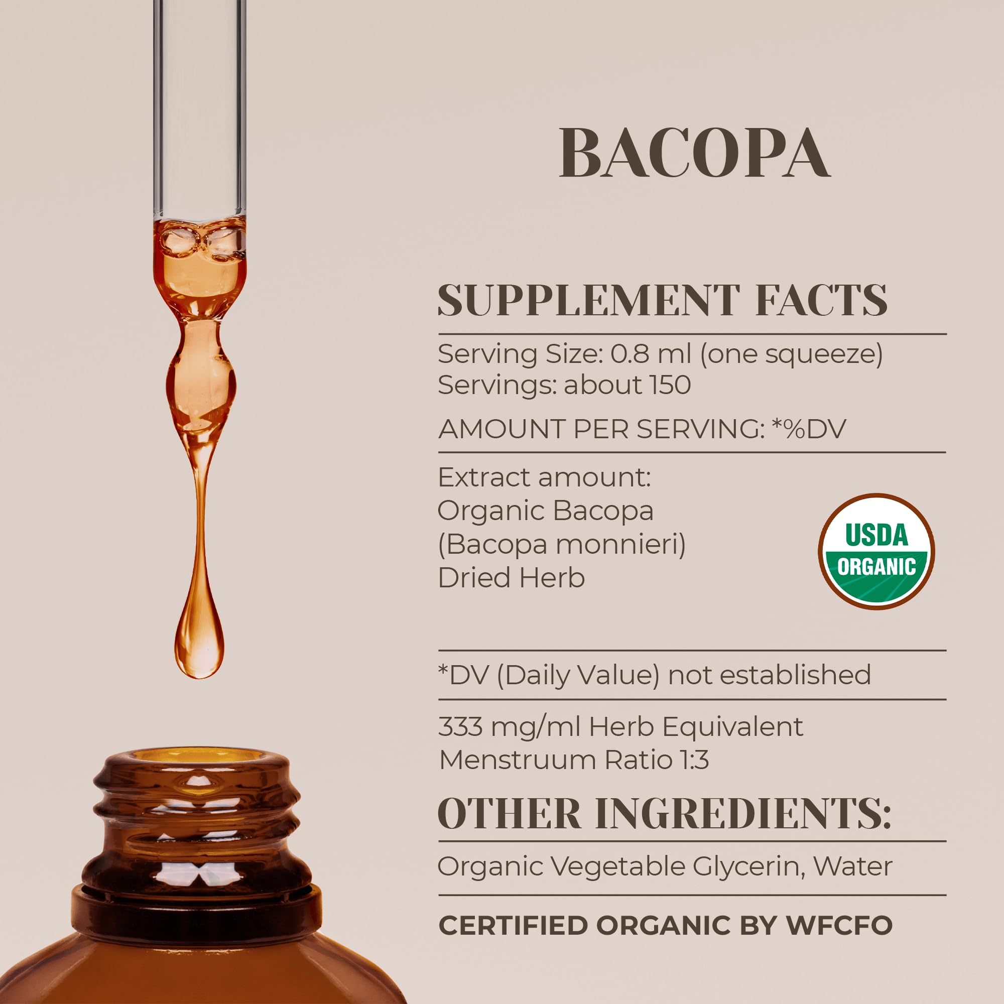 Bacopa monnieri dried herb and 4 oz tincture packaging