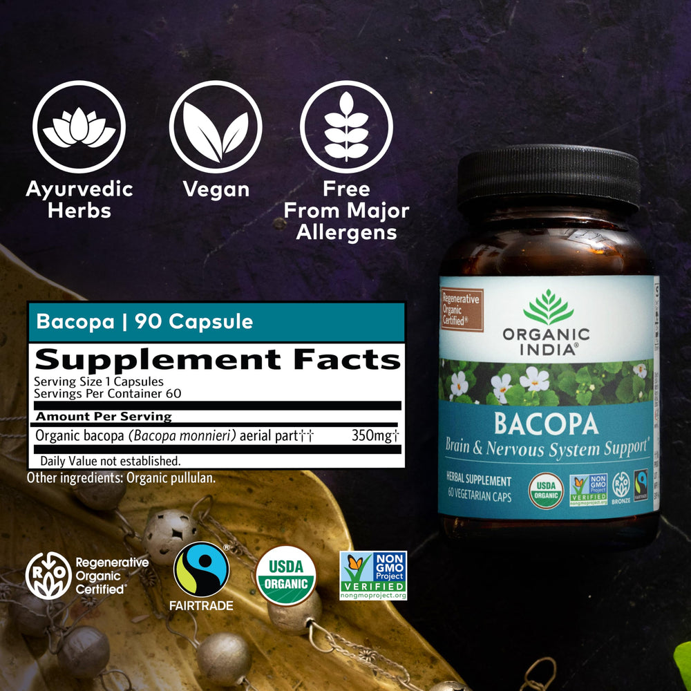 Close-up of Bacopa monnieri organic capsules