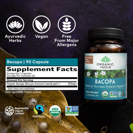 Close-up of Bacopa monnieri organic capsules