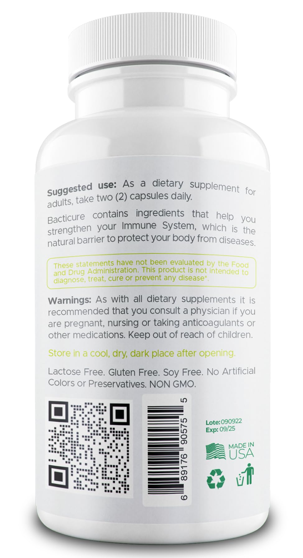 Bacticure Probiotic bottle with capsules ready for daily use