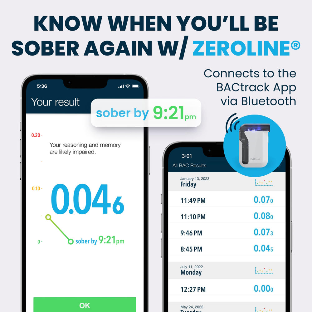 BACtrack app displaying a live BAC reading on screen
