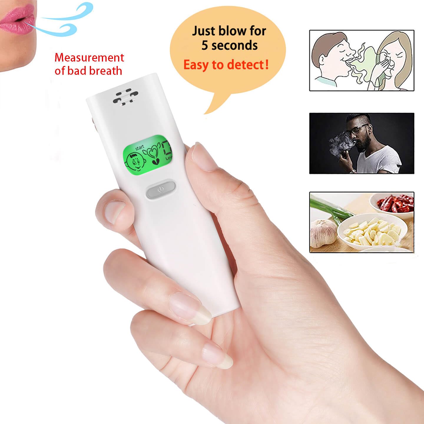 Front view of Bad Breath Tester showing sensor and display