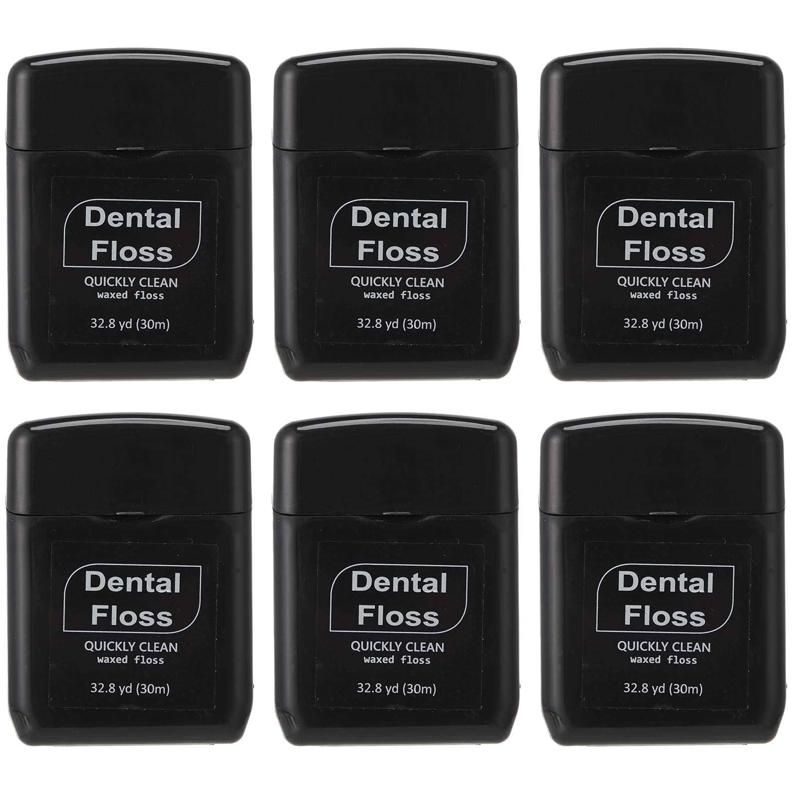 Baderke 6-pack waxed dental floss black rolls – travel size packaging