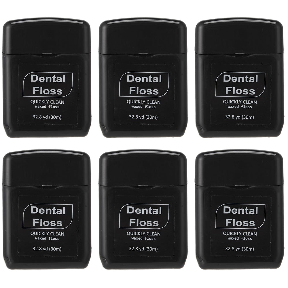 Baderke 6-pack waxed dental floss black rolls – travel size packaging