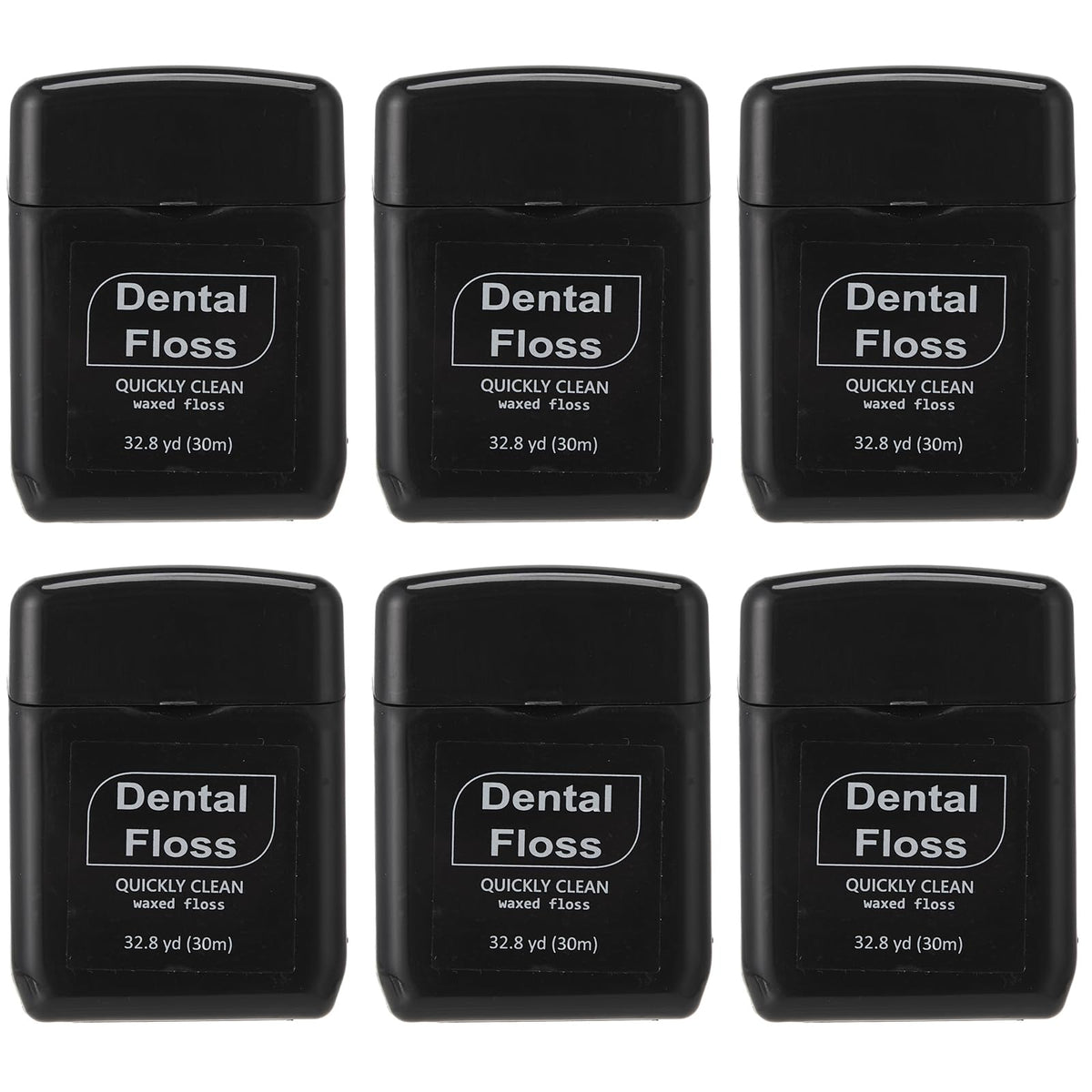 Baderke 6-pack waxed dental floss black rolls – travel size packaging