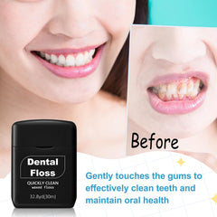 Family use: six rolls of black waxed dental floss in travel pack