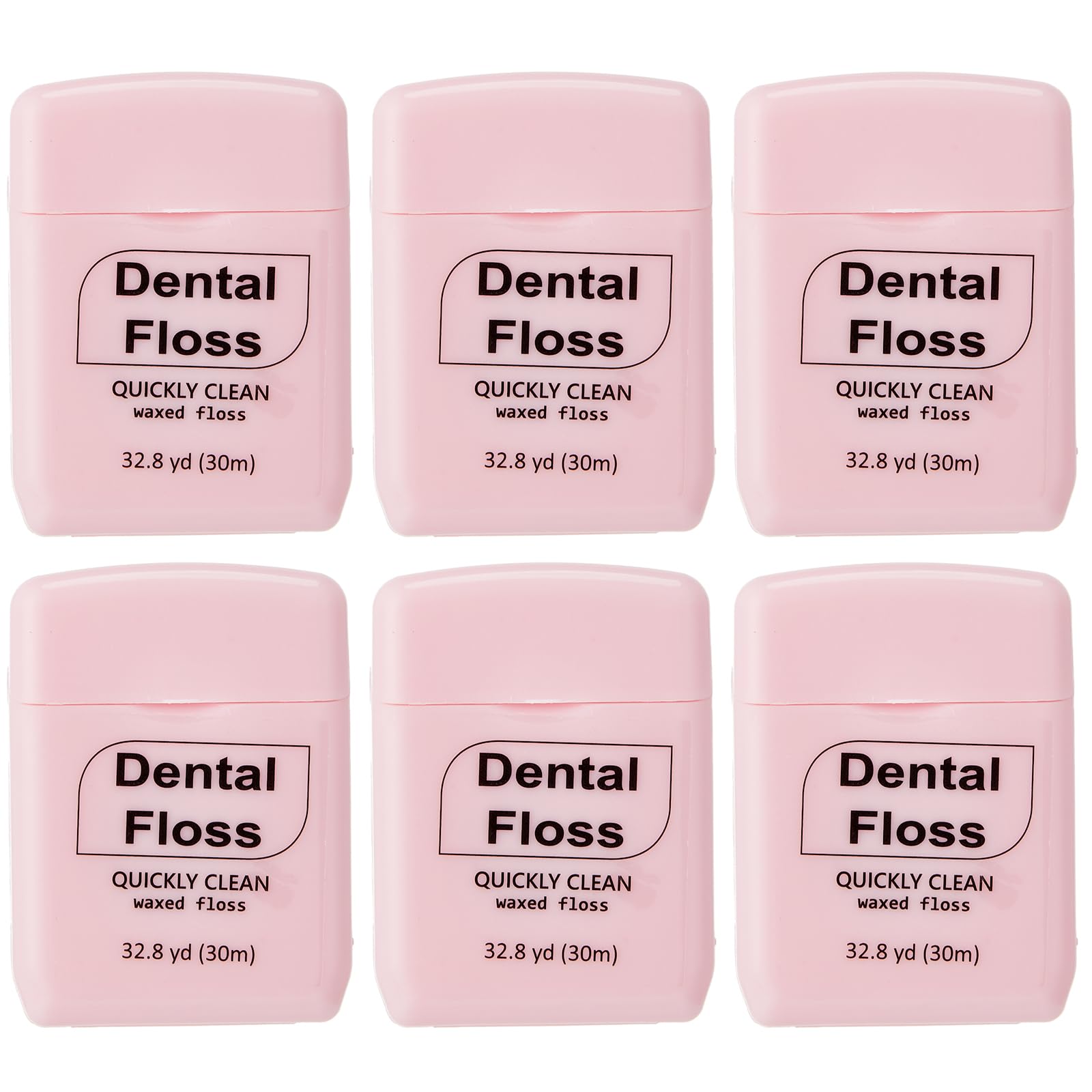 Baderke 6-pack pink waxed dental floss packaging with six rolls