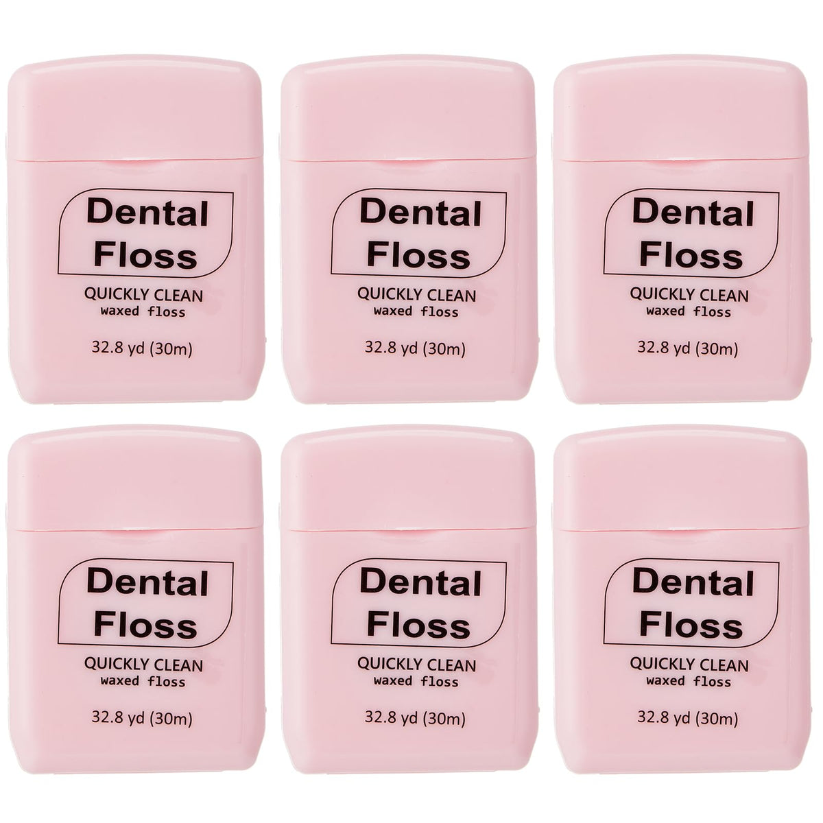 Baderke 6-pack pink waxed dental floss packaging with six rolls