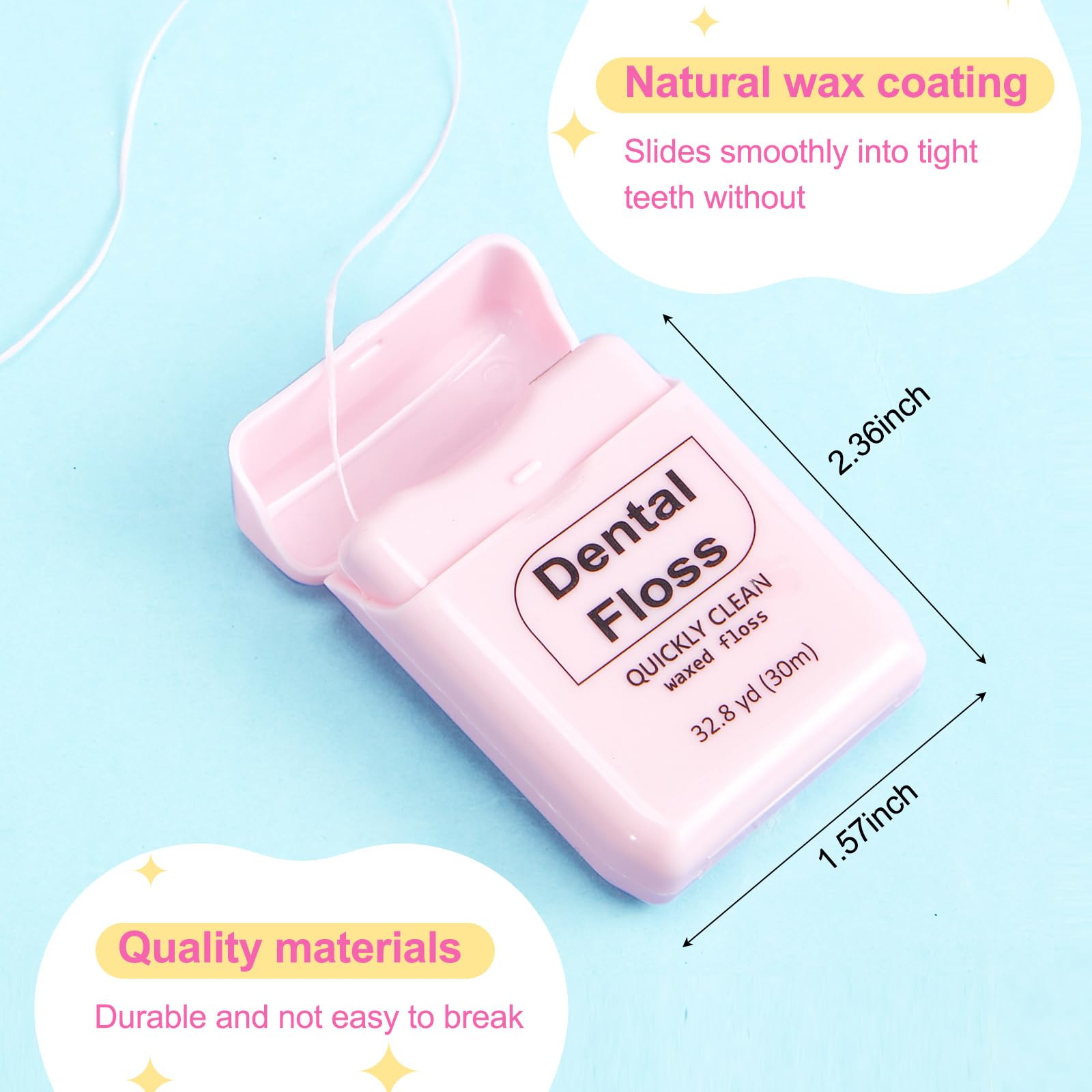 Close-up of pink waxed floss showing smooth texture and wax coating