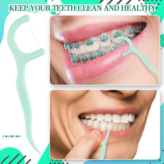 Portable dental floss picks measuring 2.95 x 0.63 inches