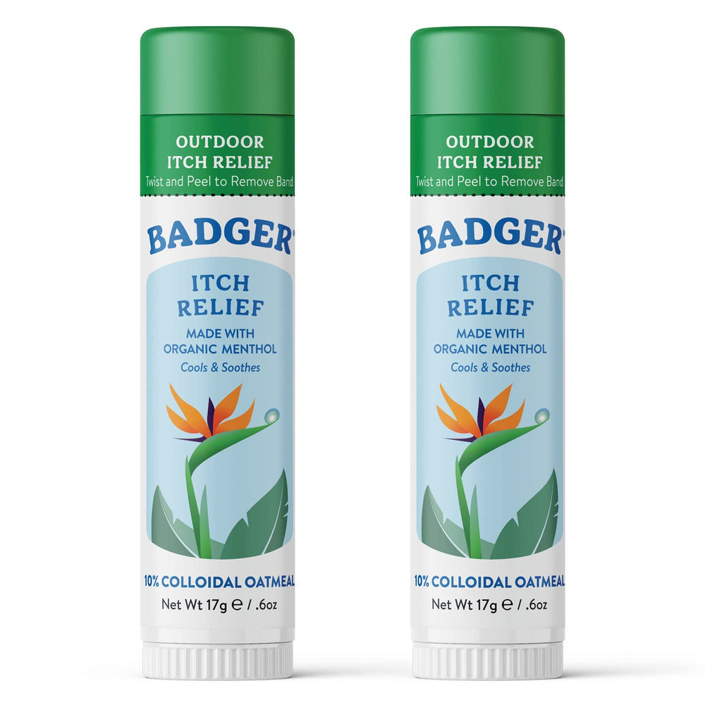 Badger Bug Bite Itch Relief Stick application shows fast soothing relief after bites.