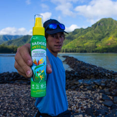 Badger Bug Spray outdoors-ready for adventures with fresh citronella aroma.