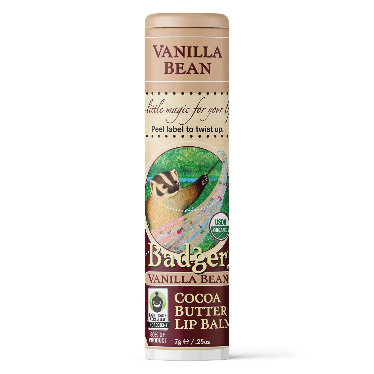 Badger Cocoa Butter Lip Balm tube delivering daily moisture