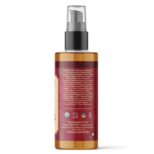 Angled view of Badger Ginger Massage Oil bottle