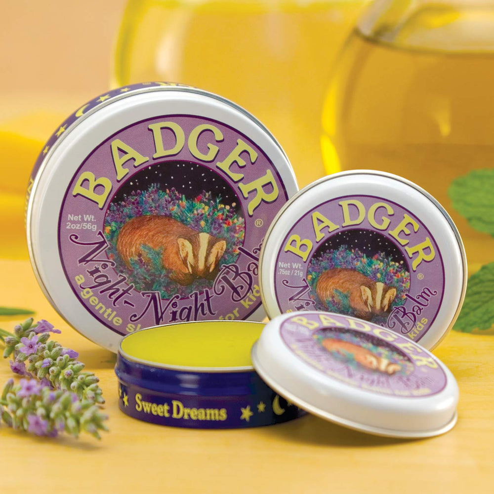 Badger Night Night Balm in eco packaging, plastic-free and solar-powered USA production