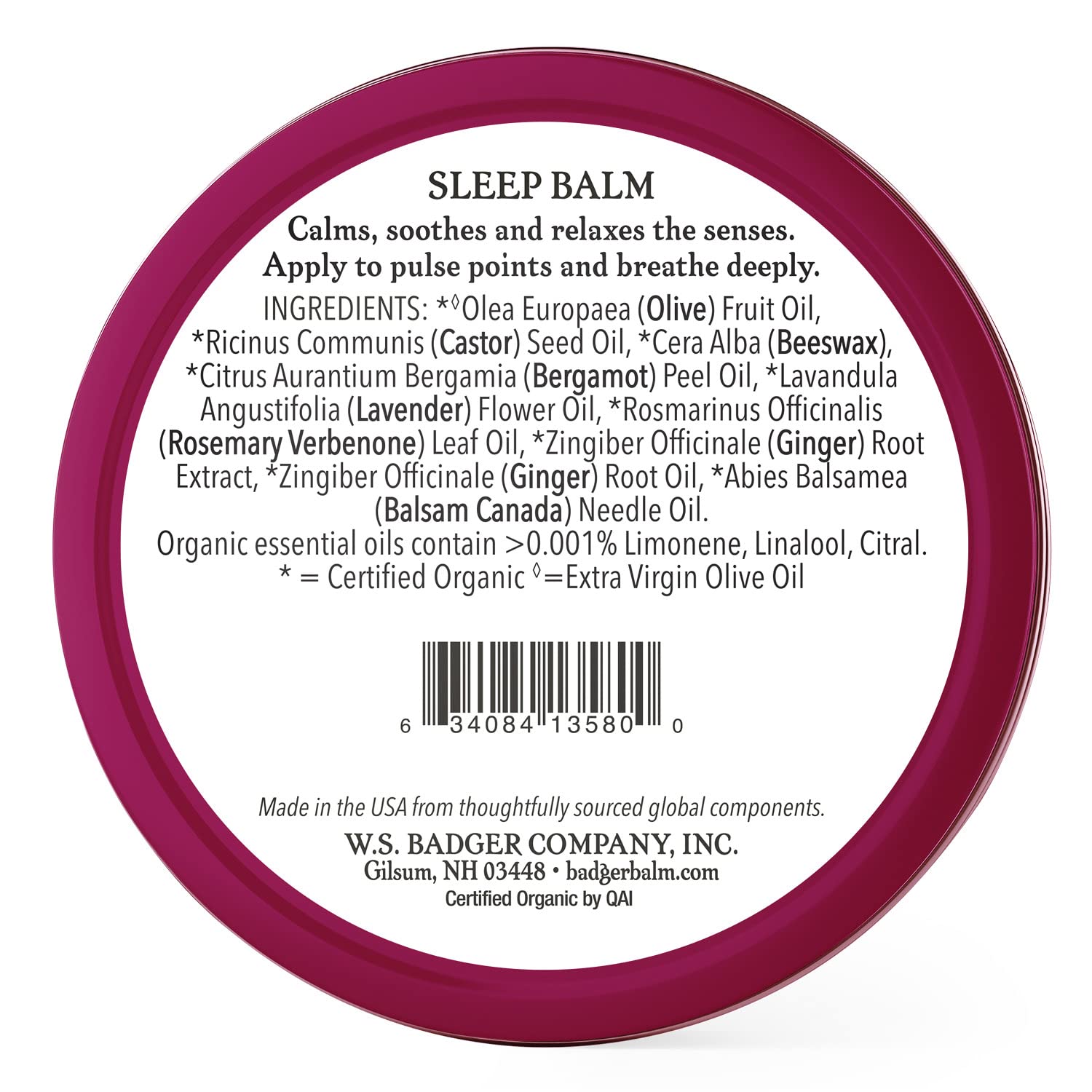 Badger Sleep Balm organic certification badge, showcasing pure ingredients.