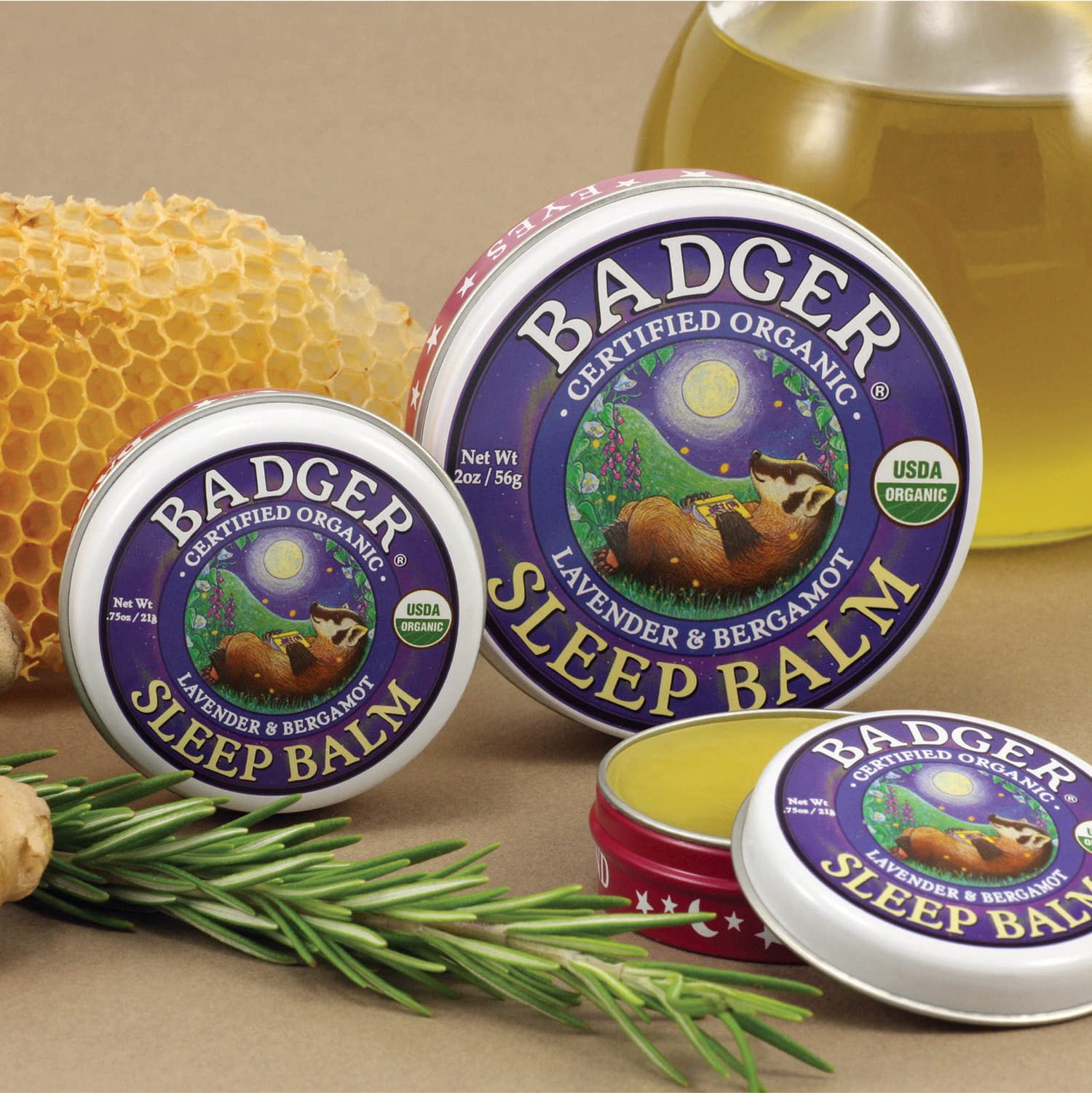 Badger Sleep Balm applied at temples for relaxing aromatherapy
