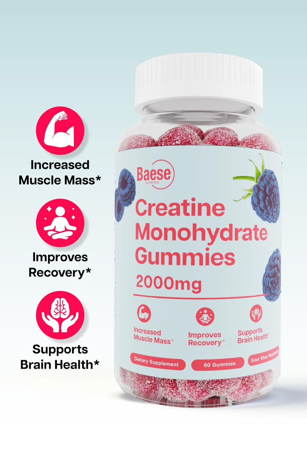 Serving of Baese Creatine Monohydrate Gummies showing 2000mg per serving