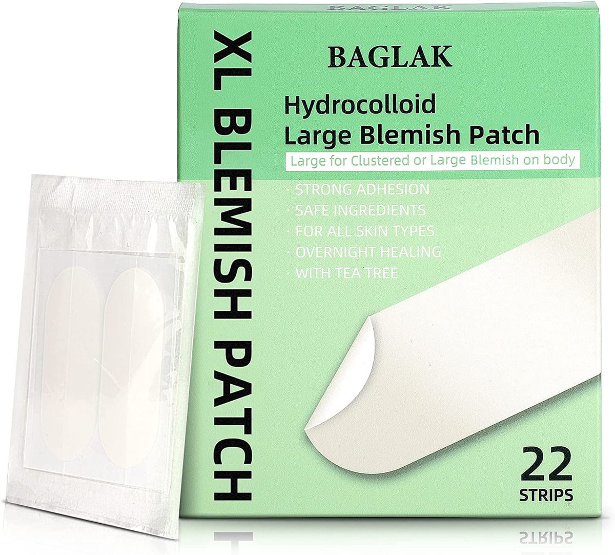 BAGLAK packaging close-up featuring 22 XL patches for daily facial care.