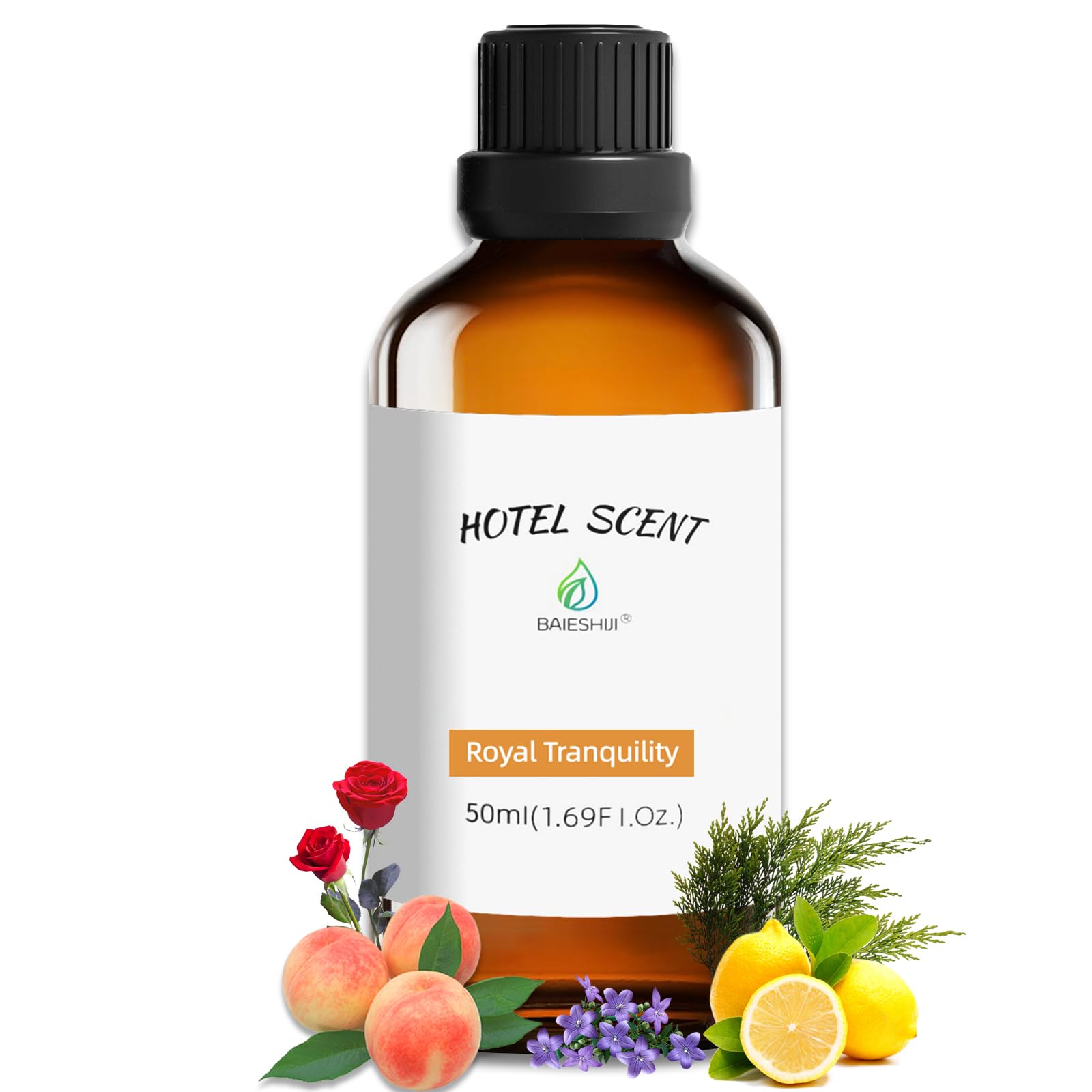 BAIESHIJI Roy Tranquility bottle closeup for hotel-inspired ambiance.