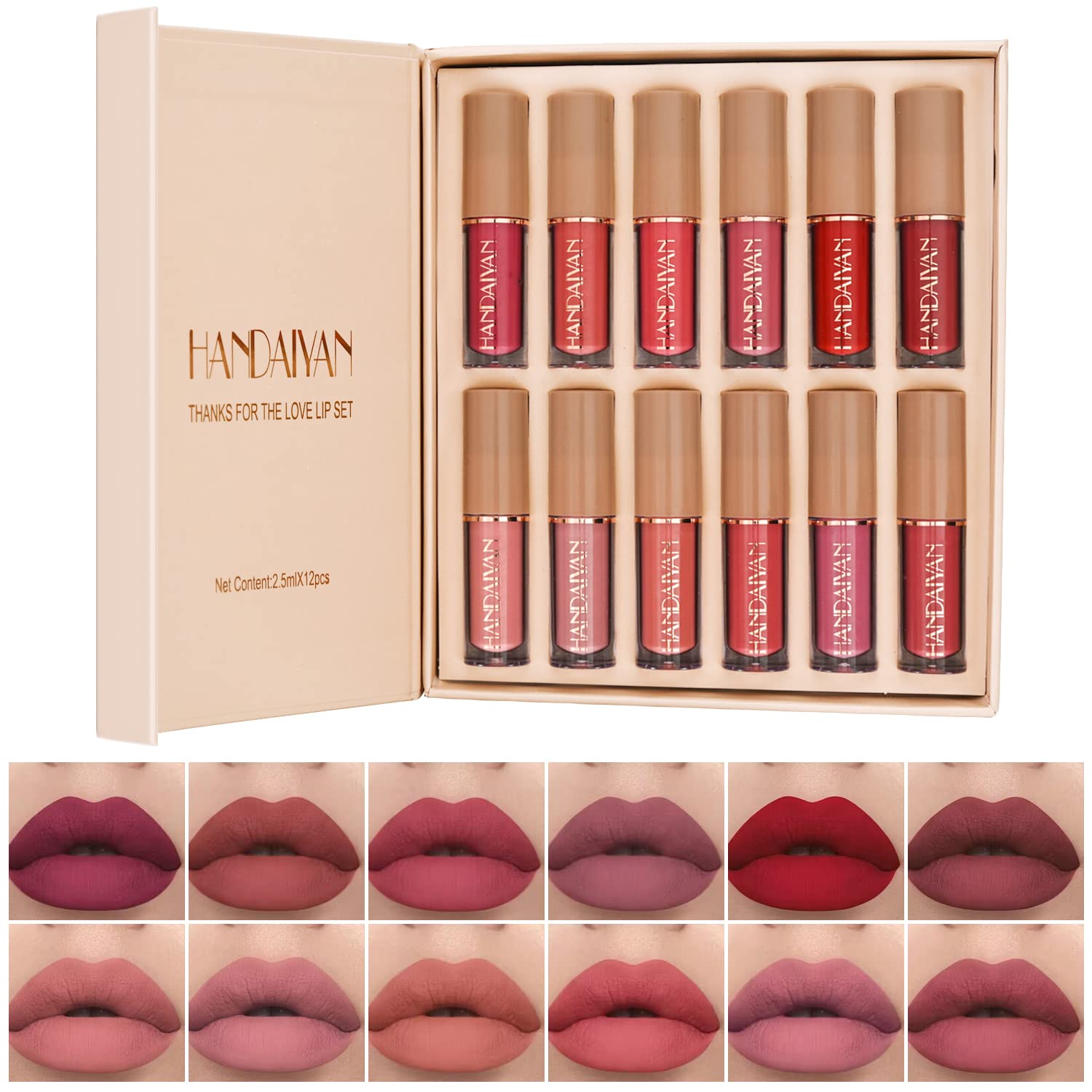 BAISEN DIARY 12 Colors Lipstick Set with velvet matte finish for versatile looks.