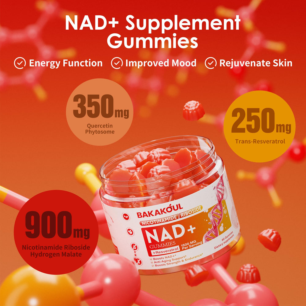 Label showing ingredients of BAKAKOUL NAD Gummies