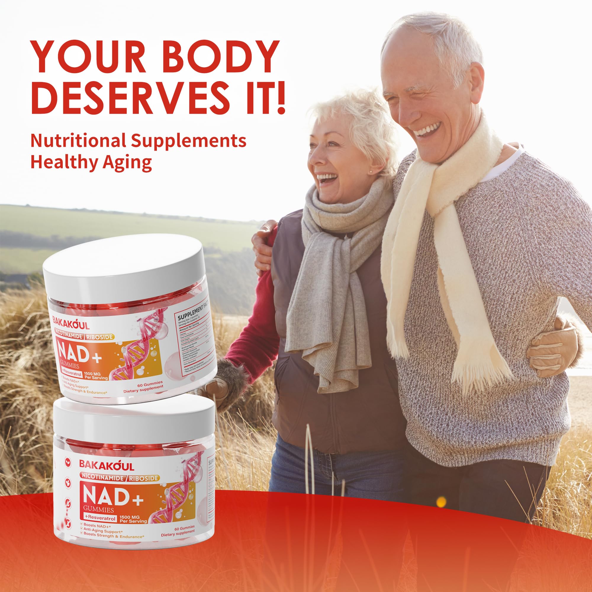 Customer testimonials and rating visuals for BAKAKOUL NAD Gummies
