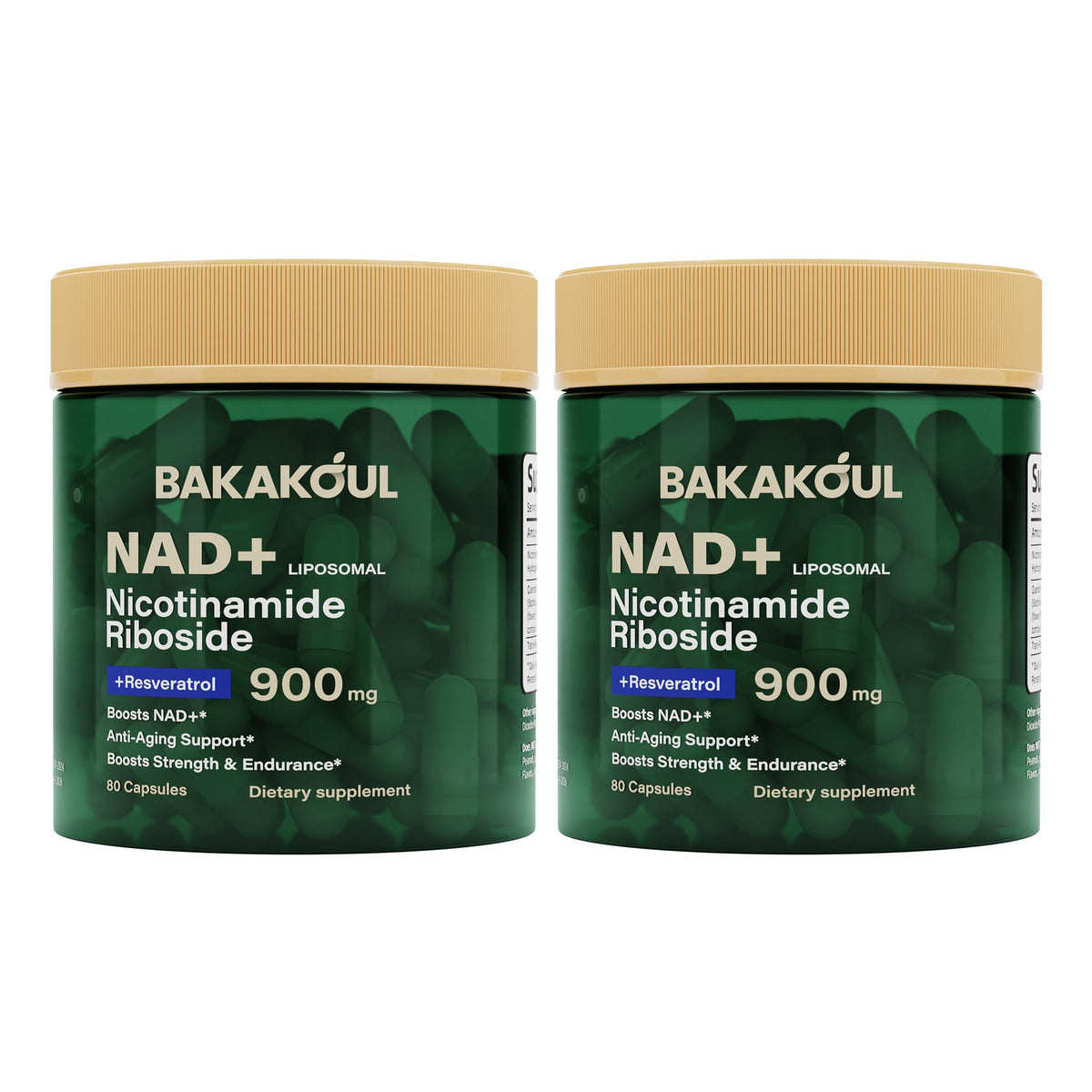 BAKAKOUL NAD Supplement bottle front view showing 80 capsules
