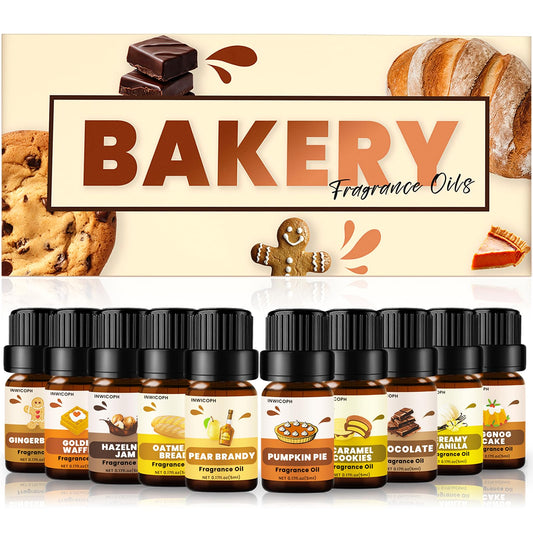Bakery Essential Oils Set packaging with 10 x 5ml fragrance bottles