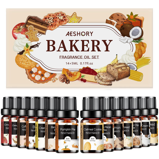 Bakery Essential Oils Set – 14 scents displayed in bottle set