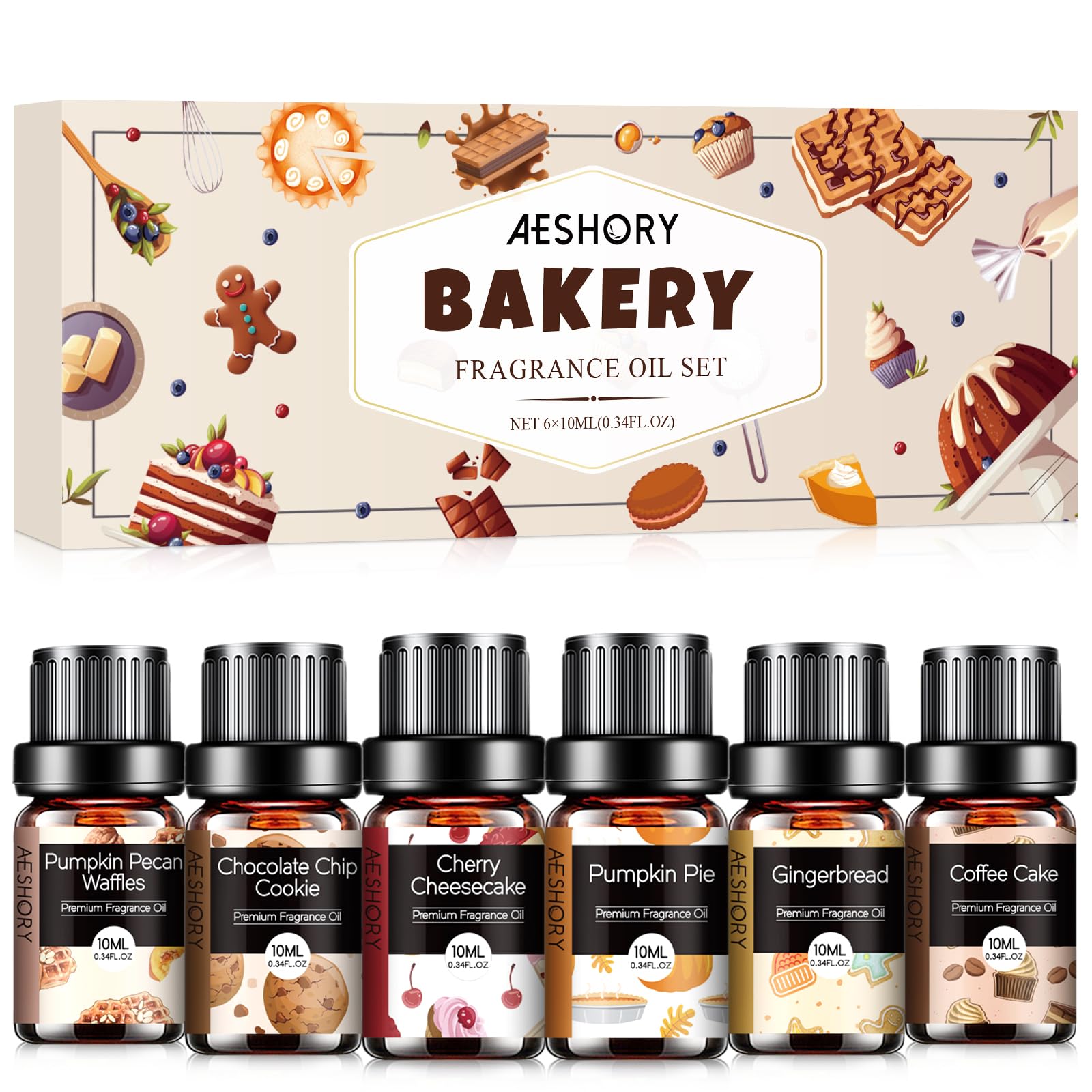 Bakery Essential Oils Set 6x10ml bottles displayed