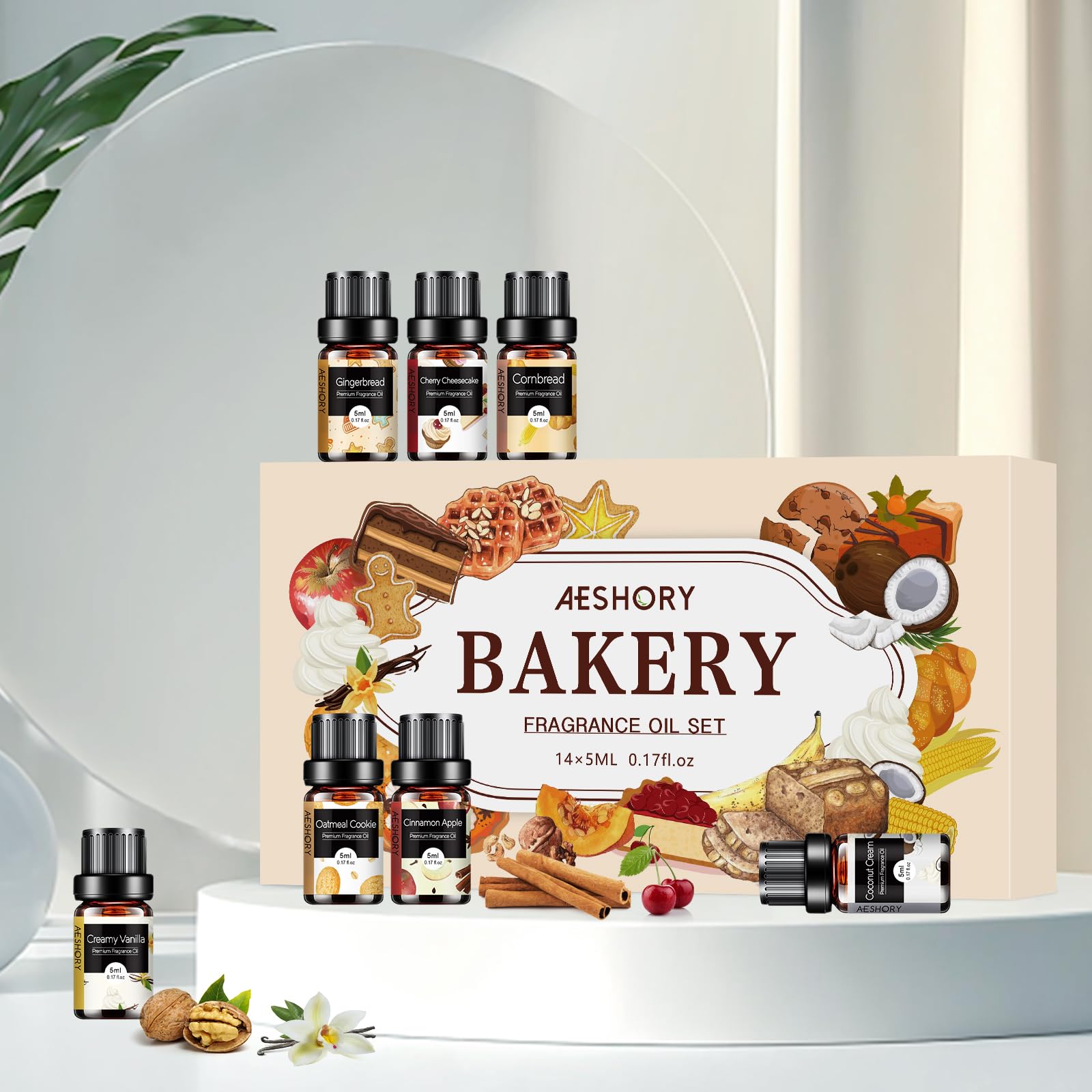 Close-up of 5ml fragrance oil bottles from the Bakery Oils Set