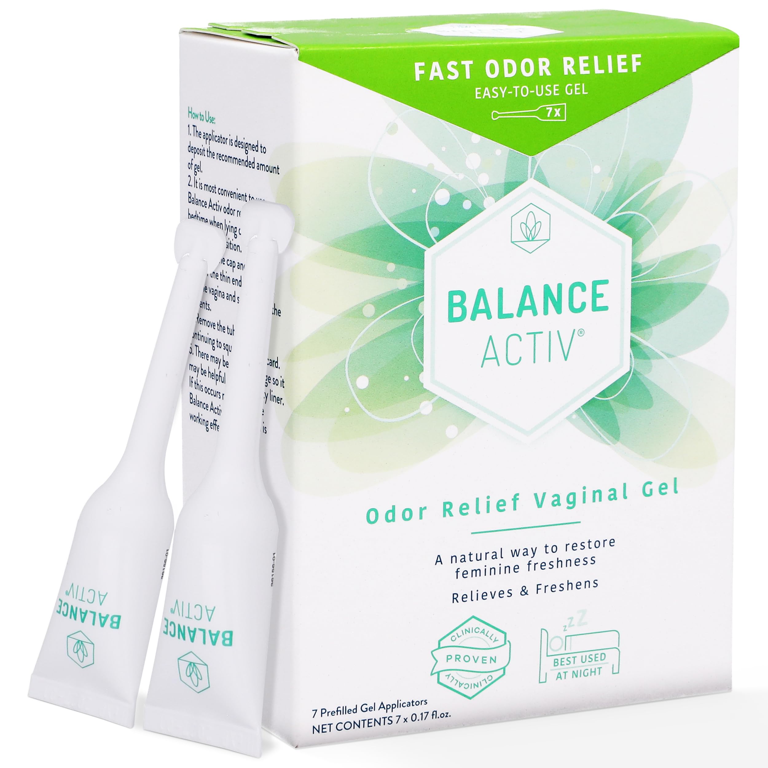 Balance Activ Odor Relief close-up label emphasizes key ingredients and pH balance.