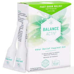Balance Activ Odor Relief close-up label emphasizes key ingredients and pH balance.