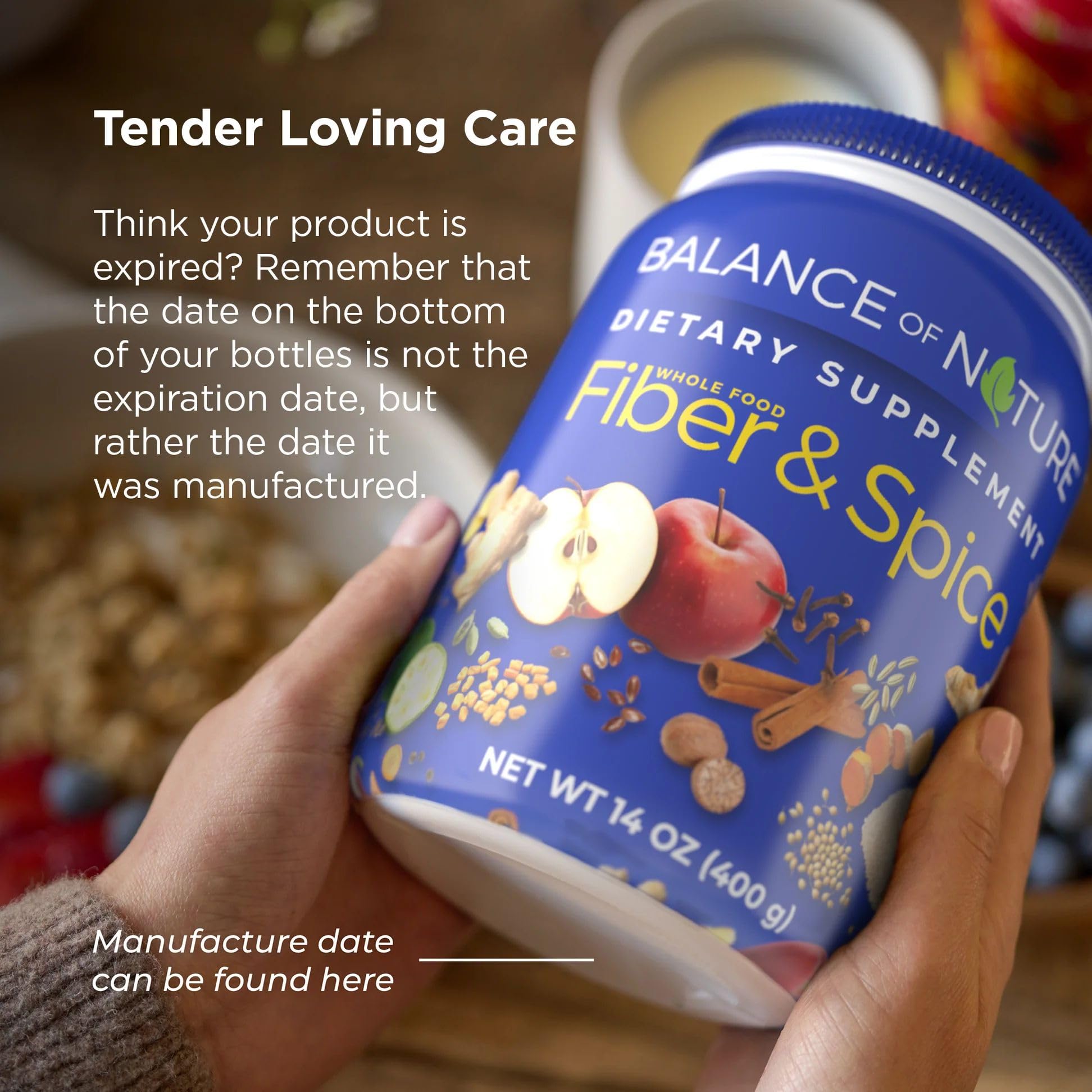 Balance of Nature Fiber & Spice bottle and label emphasizing clean ingredients
