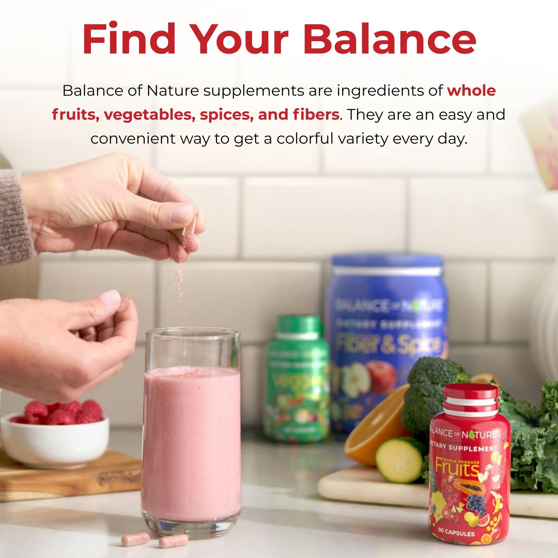 Assorted fruits used in Balance of Nature Fruits supplement
