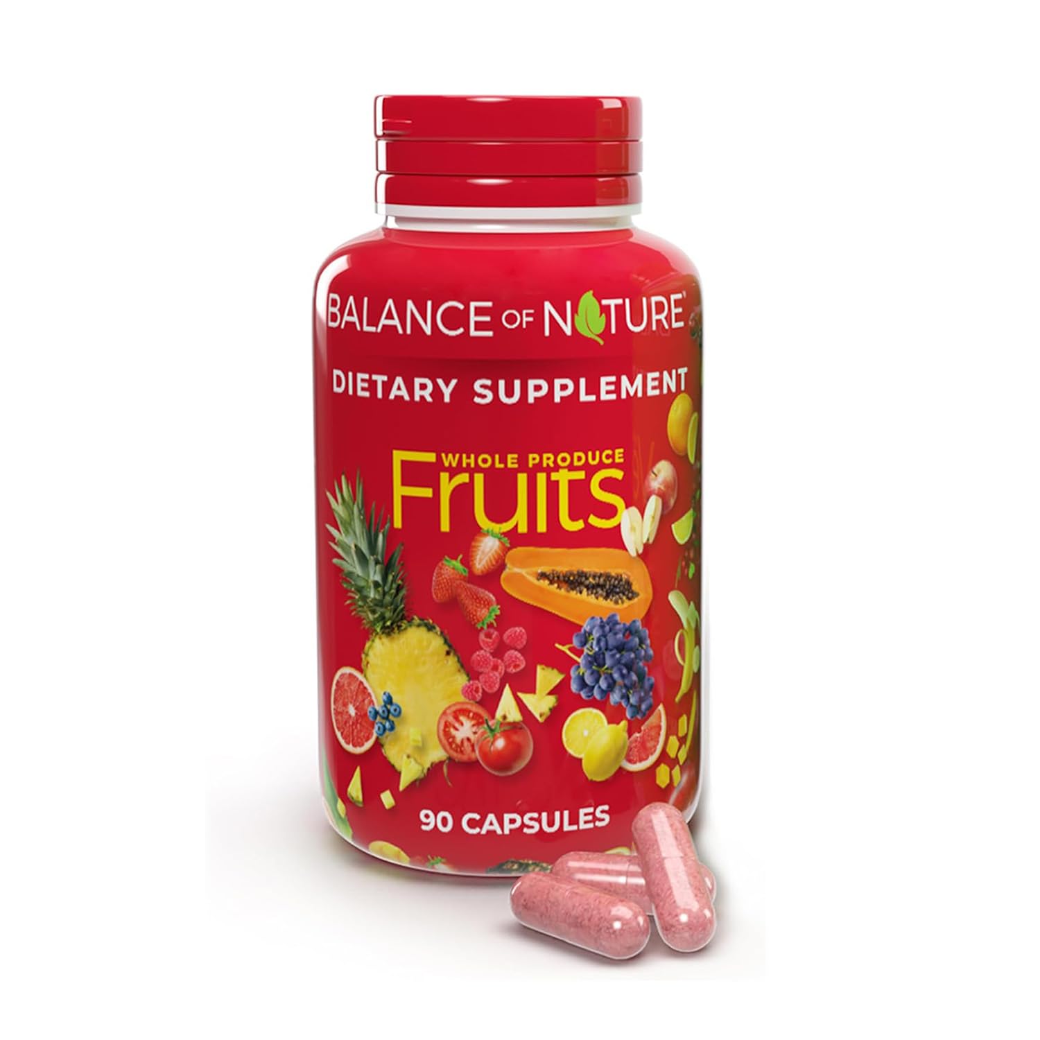 Balance of Nature Fruits supplement bottle on white background