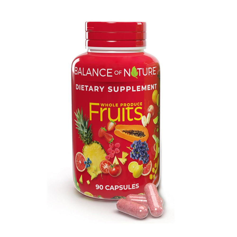 Balance of Nature Fruits supplement bottle on white background