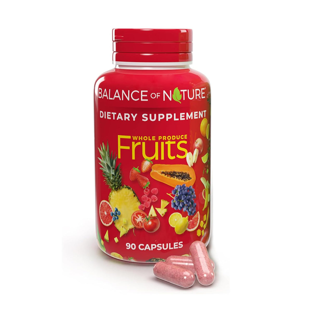 Balance of Nature Fruits supplement bottle on white background