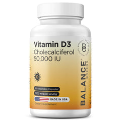 Front view of Balancebreens Vitamin D3 50,000 IU bottle with 60 veggie capsules