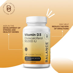 Close-up of bottle label showing Vitamin D3 50,000 IU and 60 capsules
