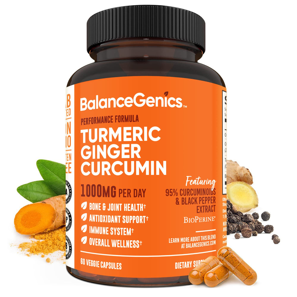 BalanceGenics Turmeric Curcumin 1000mg bottle with Black Pepper & Ginger