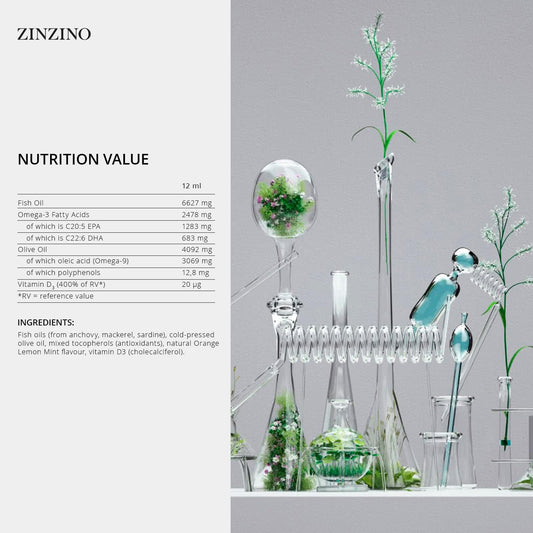 Back label of Zinzino BalanceOil+ Premium 300ml bottle