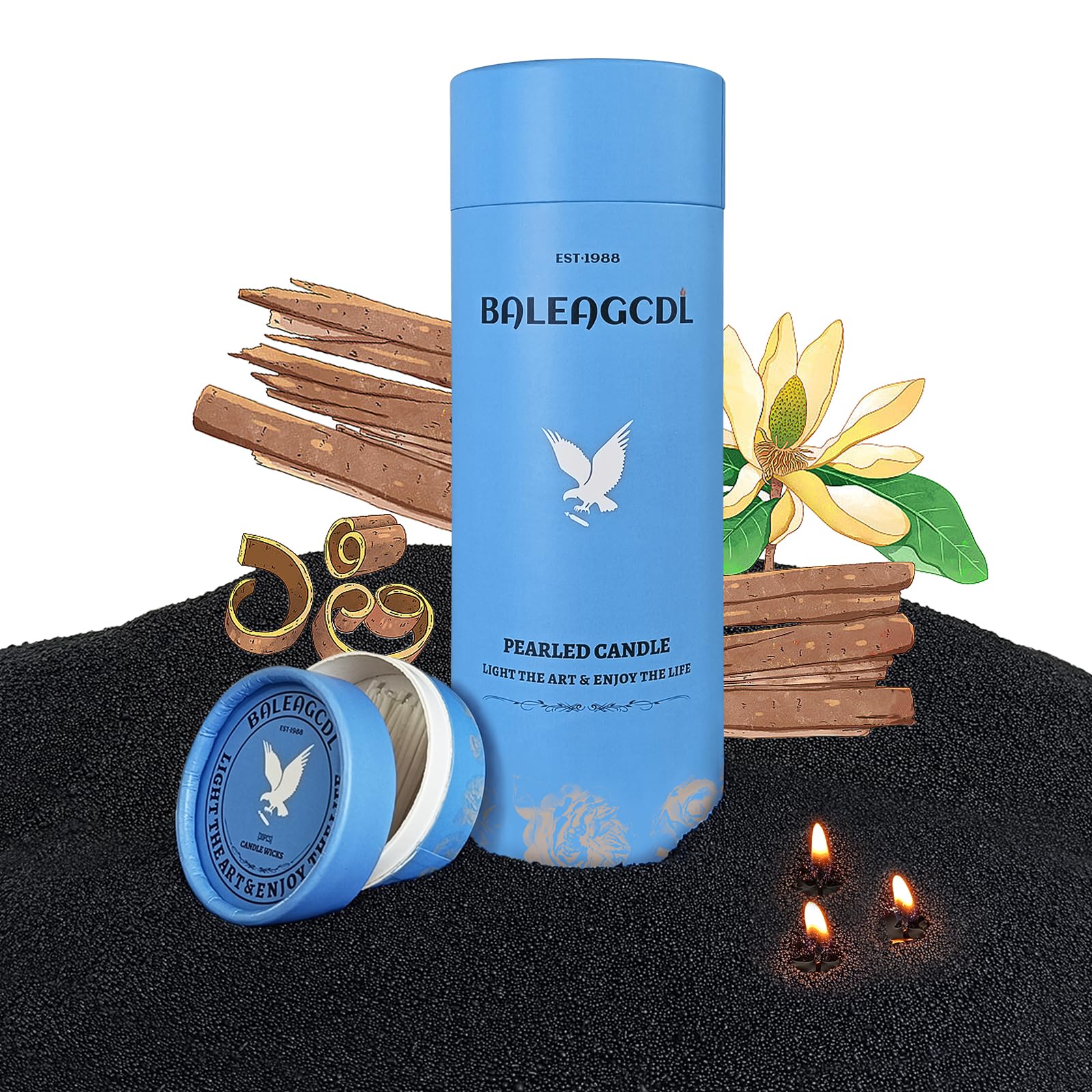 BALEAGCDL Monsoon Wood Pearled Candle 18oz sandalwood scent adds cozy ambiance.