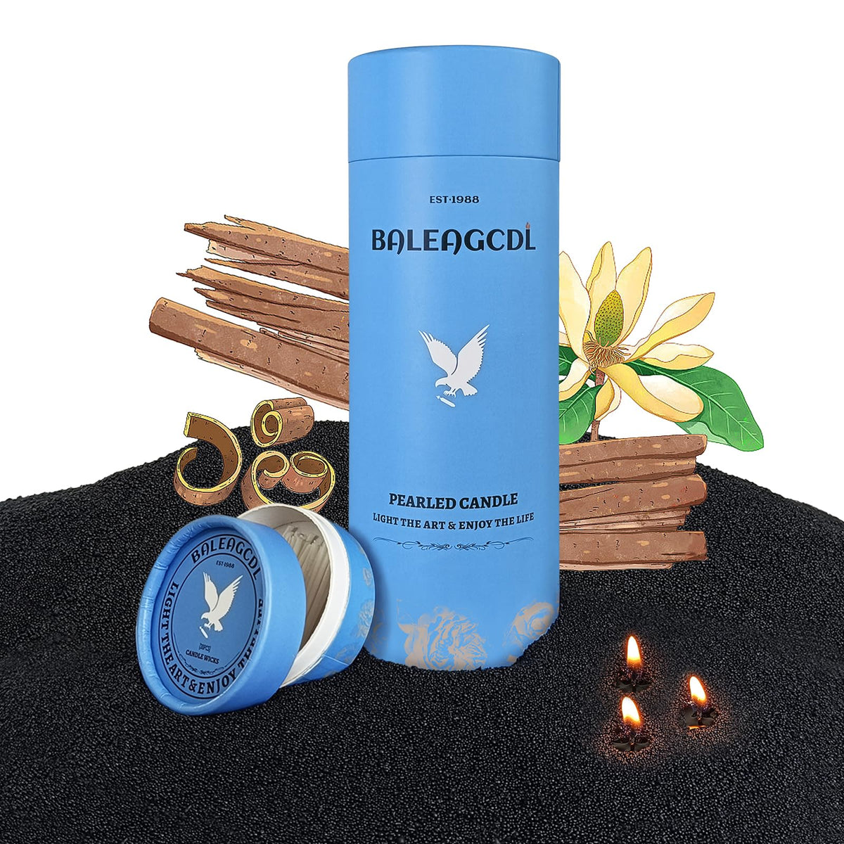 BALEAGCDL Monsoon Wood Pearled Candle 18oz sandalwood scent adds cozy ambiance.