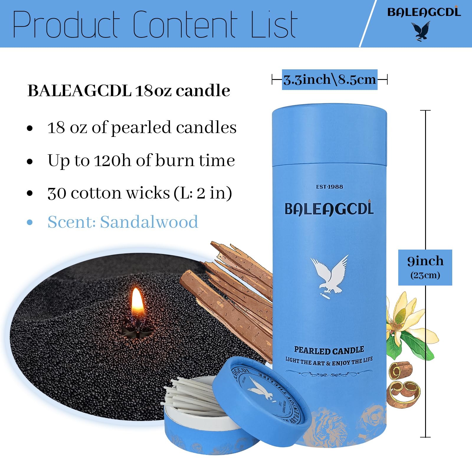 BALEAGCDL Monsoon Wood Pearled Candle refillable black wax supports ongoing decor.